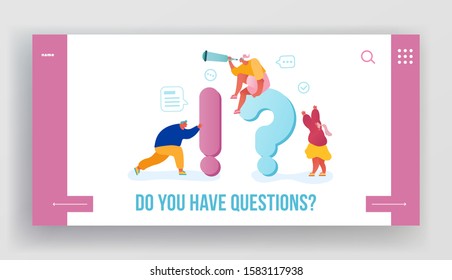 Frequently Asked Questions Website Landing Page. Business People around of Huge Question and Exclamation Marks Searching Information and Answers Web Page Banner. Cartoon Flat Vector Illustration
