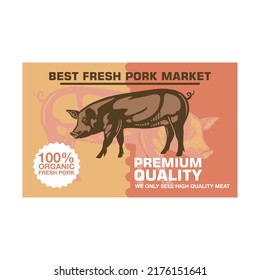 fres pork market logo, silhouette of healthy great pig standing and walking, vector illustrations