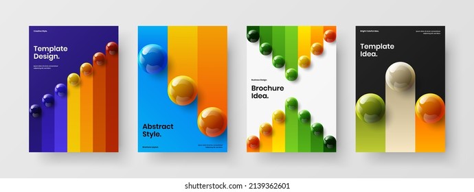 Fresh 3D balls brochure layout bundle. Clean banner A4 design vector template composition.