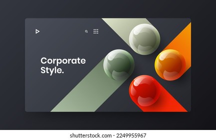 Fresh 3D balls website screen template. Clean cover vector design layout.