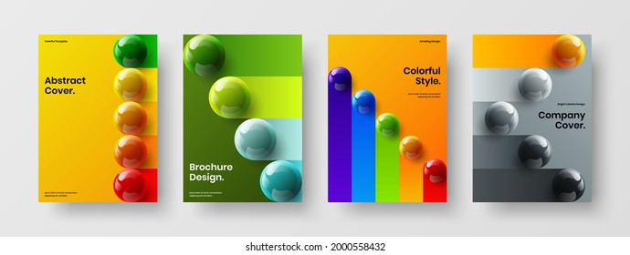 Fresh 3D orbs banner layout set. Original cover A4 vector design template composition.