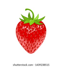 Fresh 3d red ripe strawberry isolated on white background. Realistic sweet food. Organic fruit. Cartoon style. Vector illustration for any design.