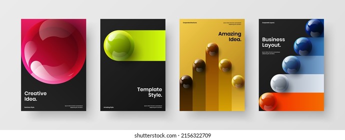 Fresh 3D spheres book cover template bundle. Amazing pamphlet design vector layout composition.