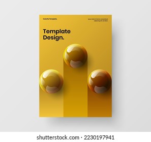 Fresh 3D spheres company identity illustration. Unique journal cover A4 design vector template.