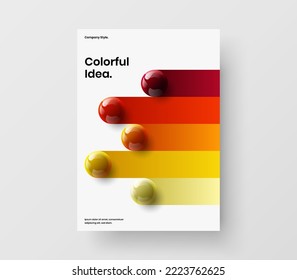 Fresh 3D spheres front page template. Amazing journal cover A4 vector design layout.
