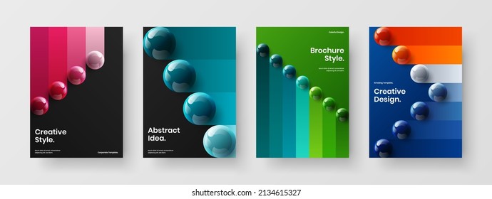 Fresh 3D spheres pamphlet template bundle. Trendy flyer A4 vector design concept collection.