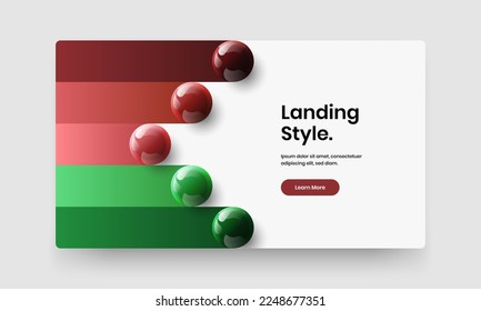 Fresh 3D spheres pamphlet template. Unique site vector design illustration.