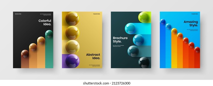 Fresh 3D spheres placard concept bundle. Colorful book cover A4 design vector layout composition.