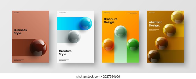 Fresh 3D spheres poster layout composition. Abstract corporate cover design vector template set.