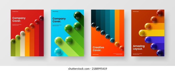 Nuevo paquete de plantillas de afiches de esferas 3D. Composición del concepto de diseño de vector A4 del folleto único.