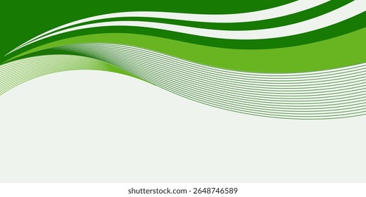 Fresh abstract background featuring dynamic green waves and flowing curved lines. Ideal for eco-friendly themes, nature-inspired designs, organic product promotion, health and wellness branding, 