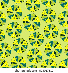 Fresh abstract geometric seamless pattern with green and yellow geometrical shapes.