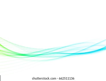 Fresh abstract soft bright swoosh spring wave wibes. Green color speed transparent gradient overlay lines. Vector illustration