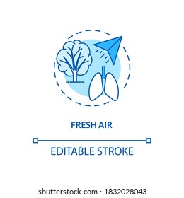 Frische Luft Konzept Symbol. Biohacking-Tipps Idee dünne Linie Illustration. Verbesserung der Gesundheit. Freizeit, gesunde Lifestyle-Aktivitäten. Vektorgrafik einzeln Umriss RGB Farbzeichnung. Bearbeitbarer Hub