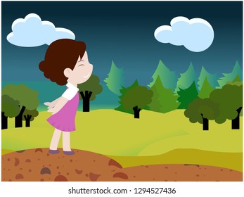 fresh air concept vector. young woman in scene nature isolated icon