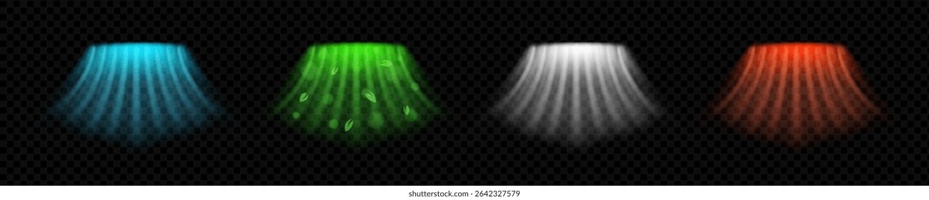 Fresh air flow arrows with hot and cold stream. Abstract HVAC concept with breeze, suction and dynamic temperature motion. Minimal vector style on transparent isolated background.