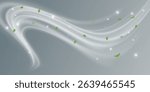 Fresh air flow wind clean breath spiral blue 3d background. Cool air fresh leaf swirl menthol realistic wind