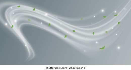 Fresh air flow wind clean breath spiral blue 3d background. Cool air fresh leaf swirl menthol realistic wind