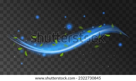 Fresh air flow wind clean breath spiral blue 3d background. Cool air fresh leaf swirl menthol realistic wind