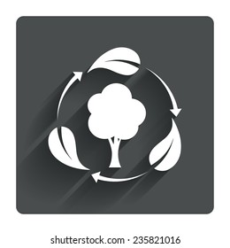 Fresh air sign icon. Forest tree with leaves symbol. Gray flat square button with shadow. Modern UI website navigation. Vector