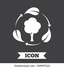 Fresh air sign icon. Forest tree with leaves symbol. Graphic design element. Flat fresh air symbol on dark background. Vector