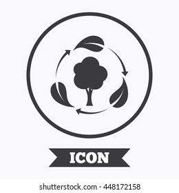 Fresh Air Sign Icon. Forest Tree With Leaves Symbol. Graphic Design Element. Flat Symbol In Circle Button. Vector