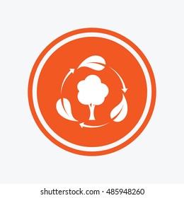 Fresh air sign icon. Forest tree with leaves symbol. Graphic design element. Flat fresh air symbol on the round button. Vector