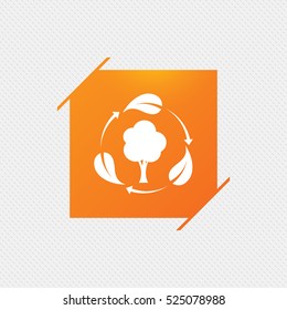 Fresh air sign icon. Forest tree with leaves symbol. Orange square label on pattern. Vector