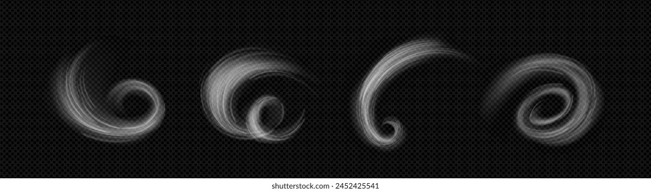 Fresh air wind flow. Cool light wave 3d vector. Smoke blow texture isolated speed swirl. Transparent spiral magic steam trail. Clean breath or whirlwind overlay. Storm energy gust motion illustration