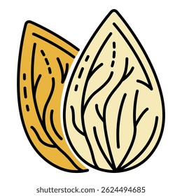 Fresh almond nut icon. Outline fresh almond nut vector icon color flat isolated on white