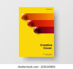 Fresh annual report A4 design vector layout. Bright realistic balls corporate brochure template.