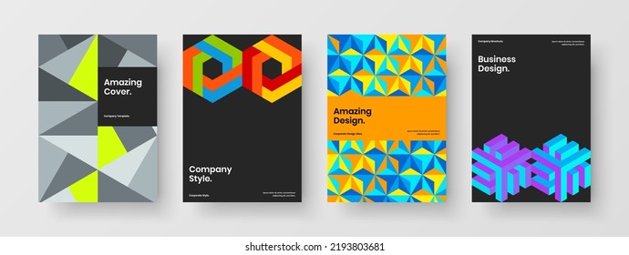 Fresh annual report design vector template collection. Isolated mosaic hexagons corporate cover layout bundle.