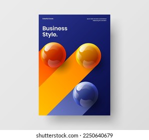 Neuer Jahresbericht Design Vektorgrafik. Einzigartige, realistische Bälle-Plakatvorlage.