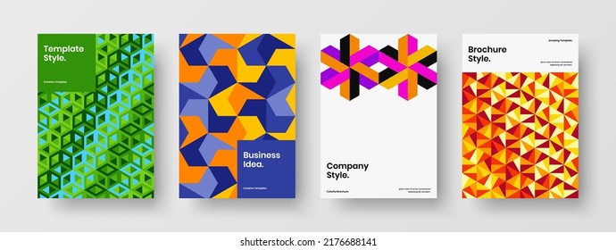 Composición de diseño de vectores del informe anual nuevo. Colección de plantillas de folletos de hexágonos geométricos originales.