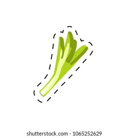 Fresh appetizing vegetable for cafe, restaurant or shop element. Leek.Vector illustration of vegetable sticker