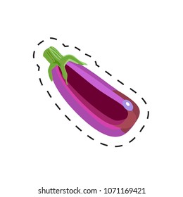 Fresh appetizing vegetable for cafe, restaurant or shop element. Purple eggplant. Vector illustration of vegetable sticker
