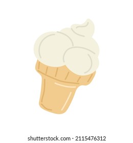 Fresh appetizing white vanilla ice cream cornet vector doodle illustration. Cone whipped creamy dairy dessert cold delicious tasty summer snack isolated. Sweet natural organic waffle cornet