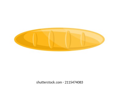 Fresh appetizing yellow long loaf baking tasty food top view vector flat illustration. Traditional baguette French pastry bread isolated. Baked gourmet cuisine. Wheat dough breakfast ingredient