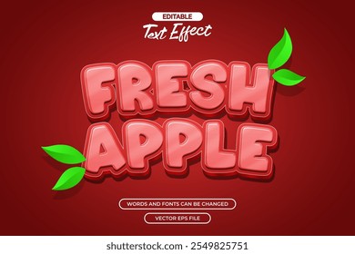 Fresh apple editable text effect with leaf decoration