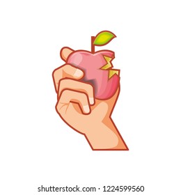 fresh apple fruit with bite and hand