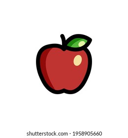 Fresh Apple Fruit Color Outline Style Icon Logo Vector Illustration.
