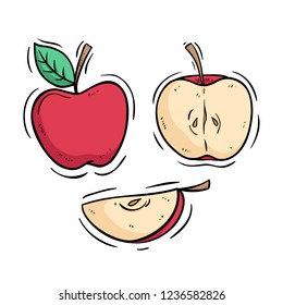 fresh apple fruit with colored doodle or hand drawn style