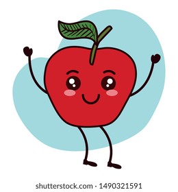 fresh apple fruit kawaii character