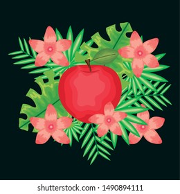 fresh apple fruit and leafs decoration