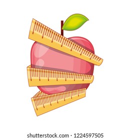 fresh apple fruit with measuring tape