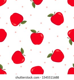 Fresh Apple fruit seamless pattern vector illustration. Red apples and polka dot on white background