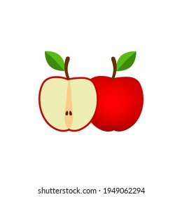 Fresh apple fruit. apple set of vector illustrations. Whole, cut in half. Logo or badge.