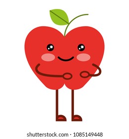 fresh apple fruit with smile kawaii character