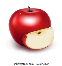 Fresh Apple, With Gradient Mesh, Isolated On White Background