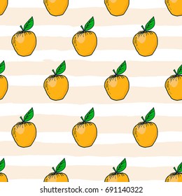 Fresh apple hand drawn vector seamless pattern. Kids background for fabric textile, design greeting cards, wrapping paper, poster, package, print. Vegan fruits market. Autumn harvest. Tropical style.